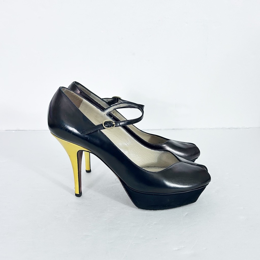 Yves Saint Laurent YSL Tribute Mary Jane Women’s Size 37 Black Yellow Peeptoe